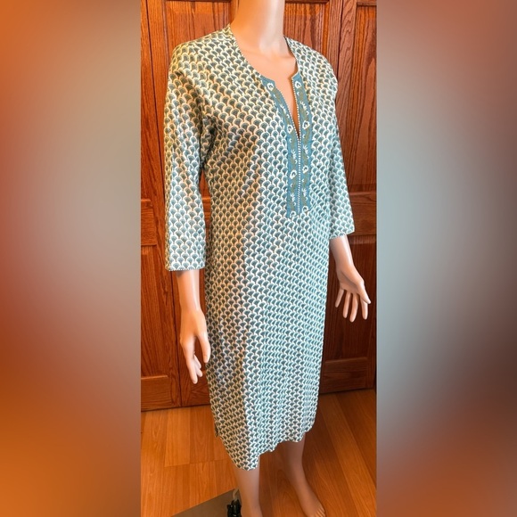 NWT BIBA Kurta Tunic Dress Women Sz 38 Blue Green Floral Print V Neck 1 Piece - Picture 4 of 15